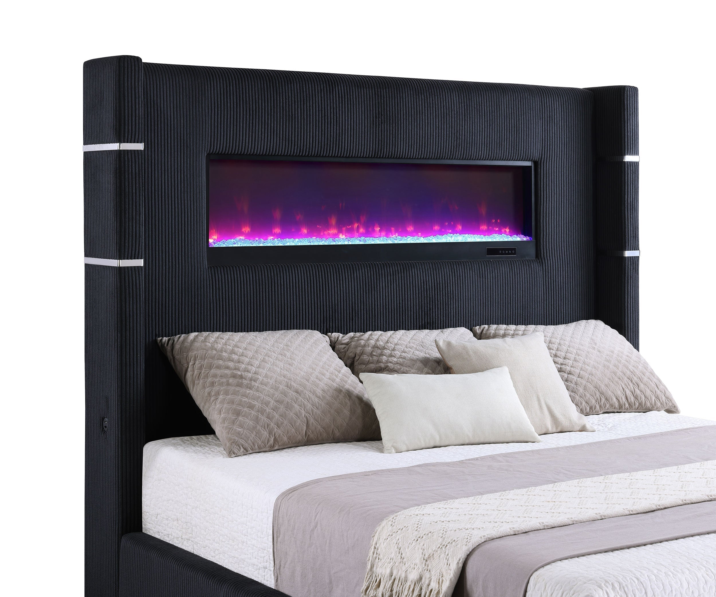 Tisdall 67-inch Upholstered Fireplace Bed Black
