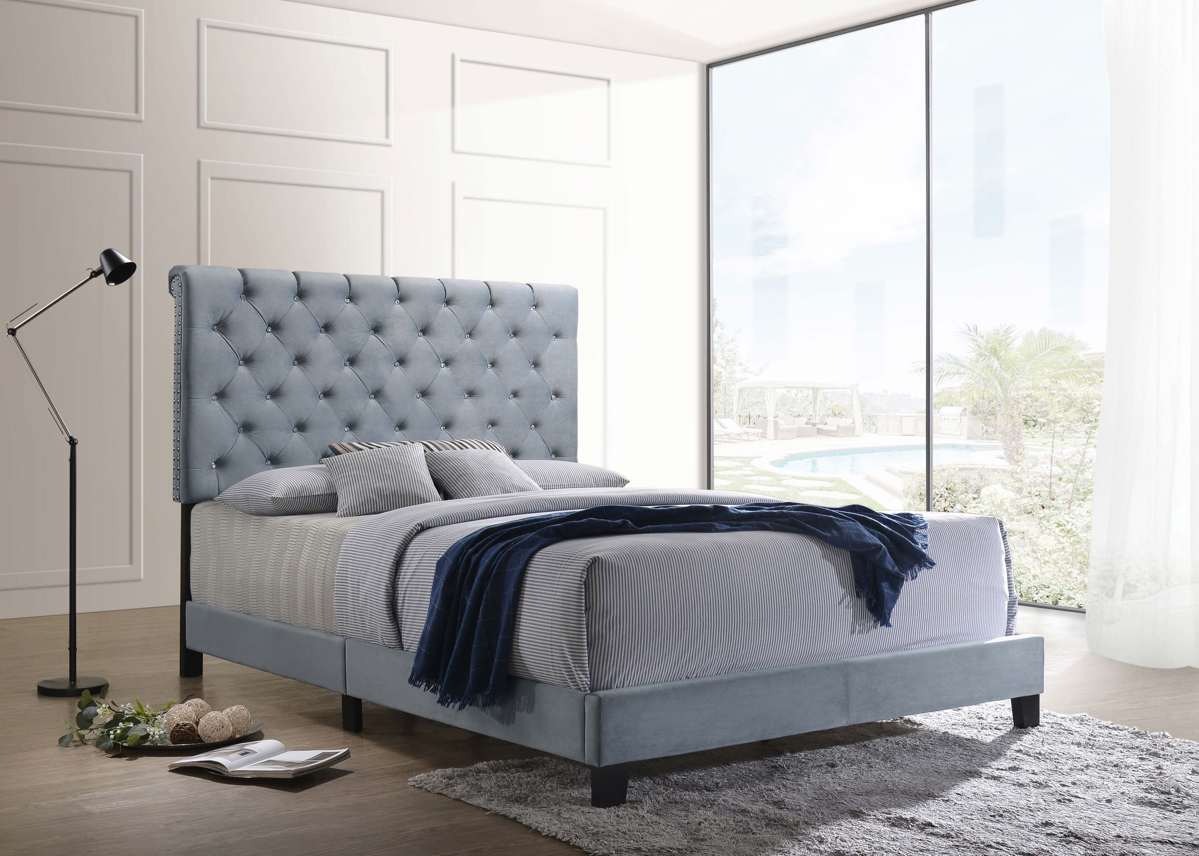 Warner Upholstered Bed Slate Blue