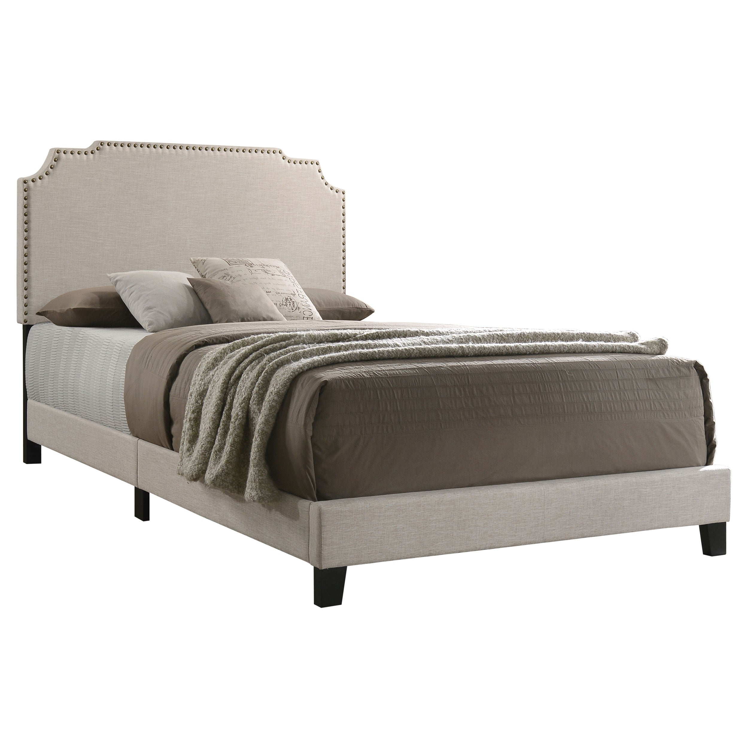 Tamarac Upholstered Nailhead Bed Beige
