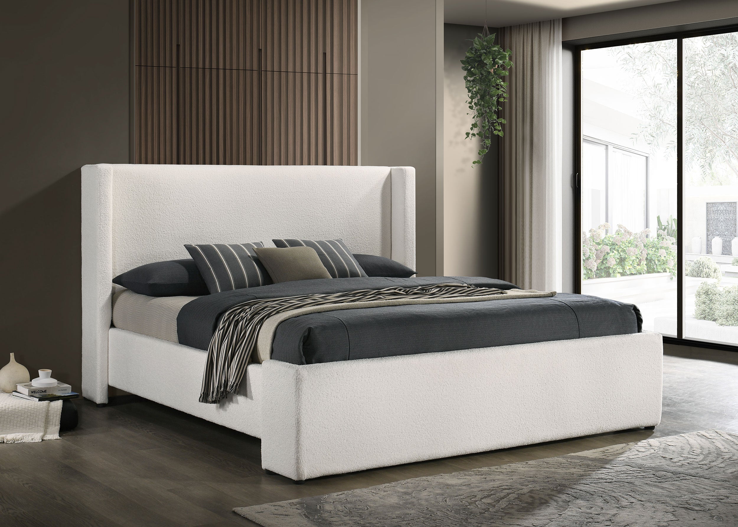 Alamosa Boucle Upholstered Wingback Bed White