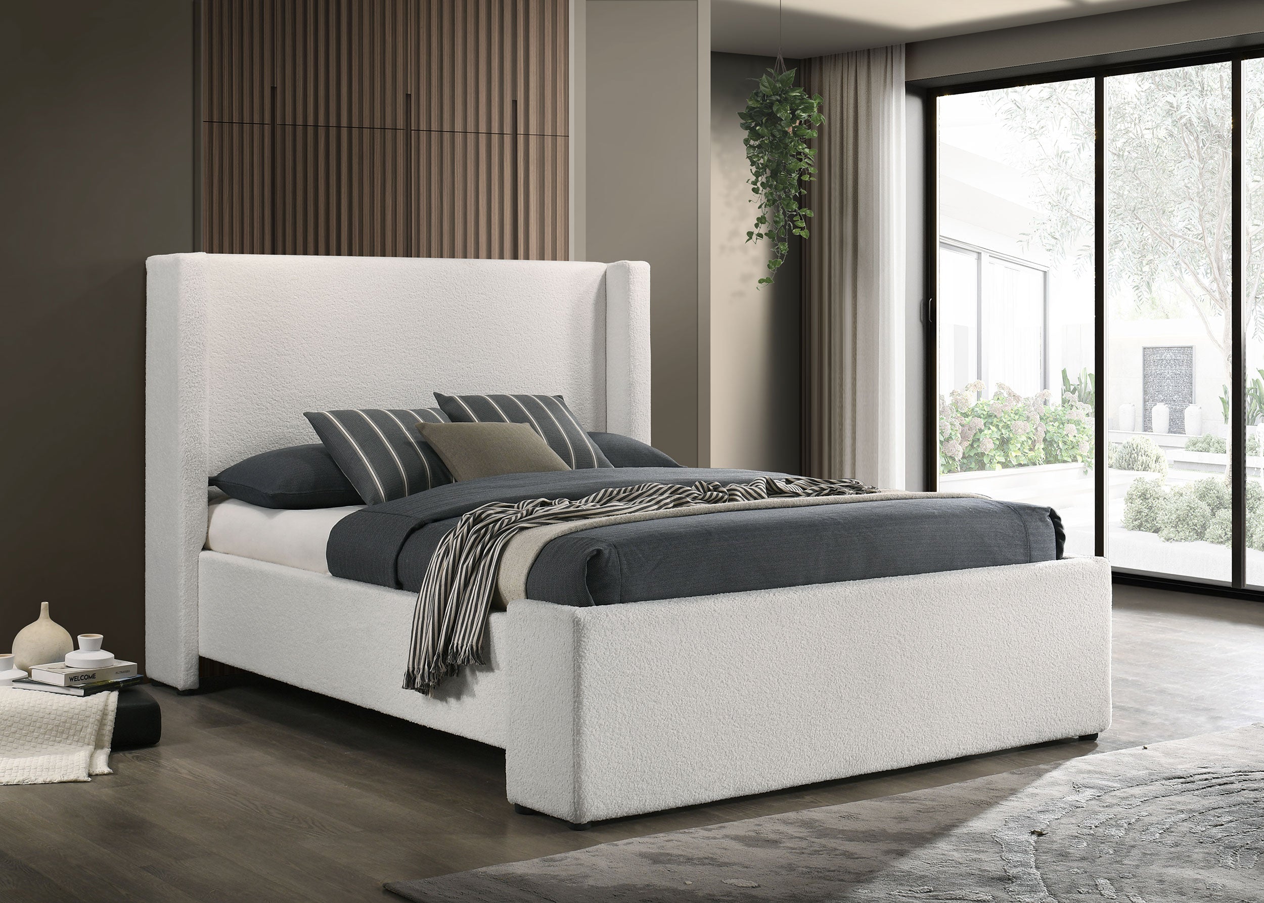 Alamosa Boucle Upholstered Wingback Bed White