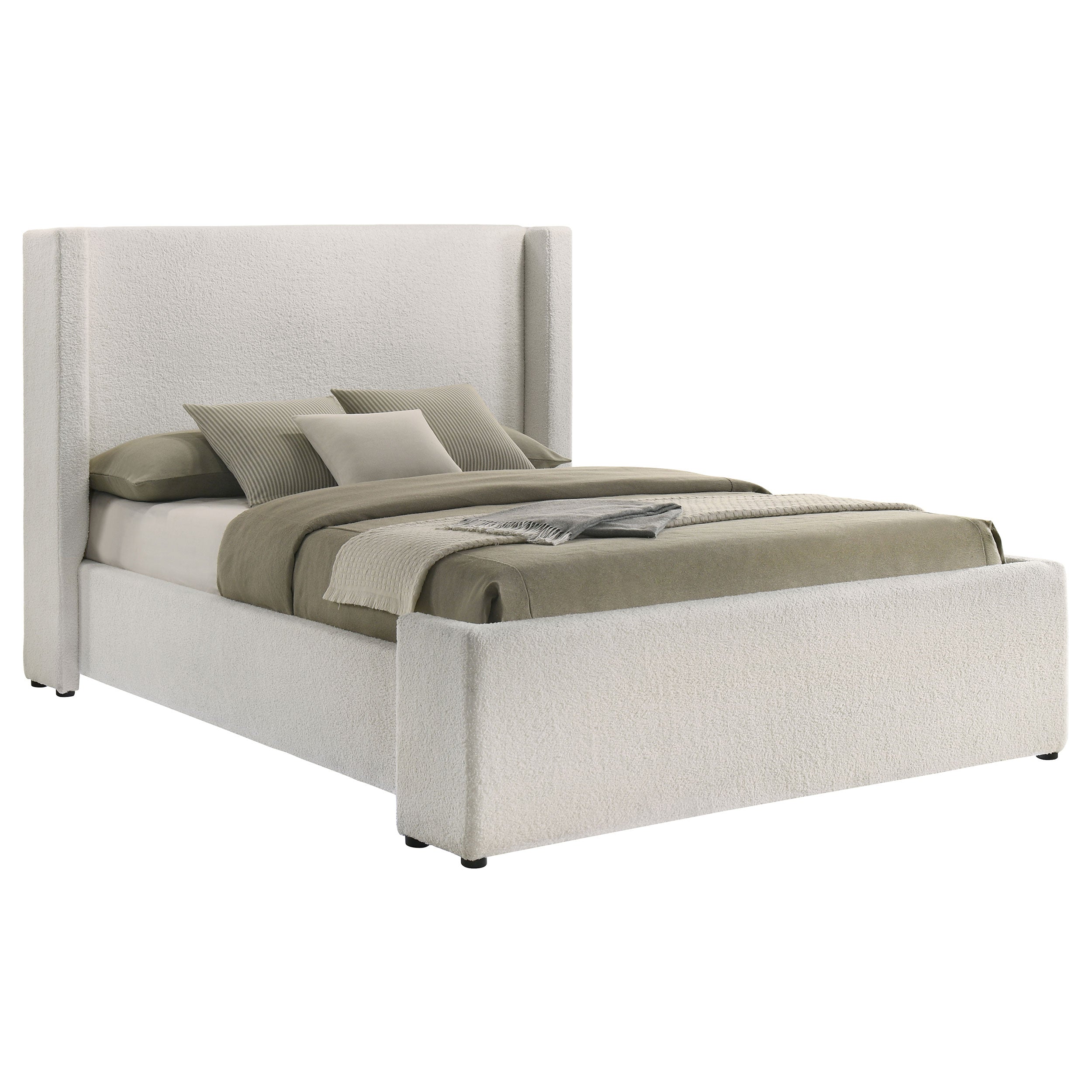 Alamosa Boucle Upholstered Wingback Bed White