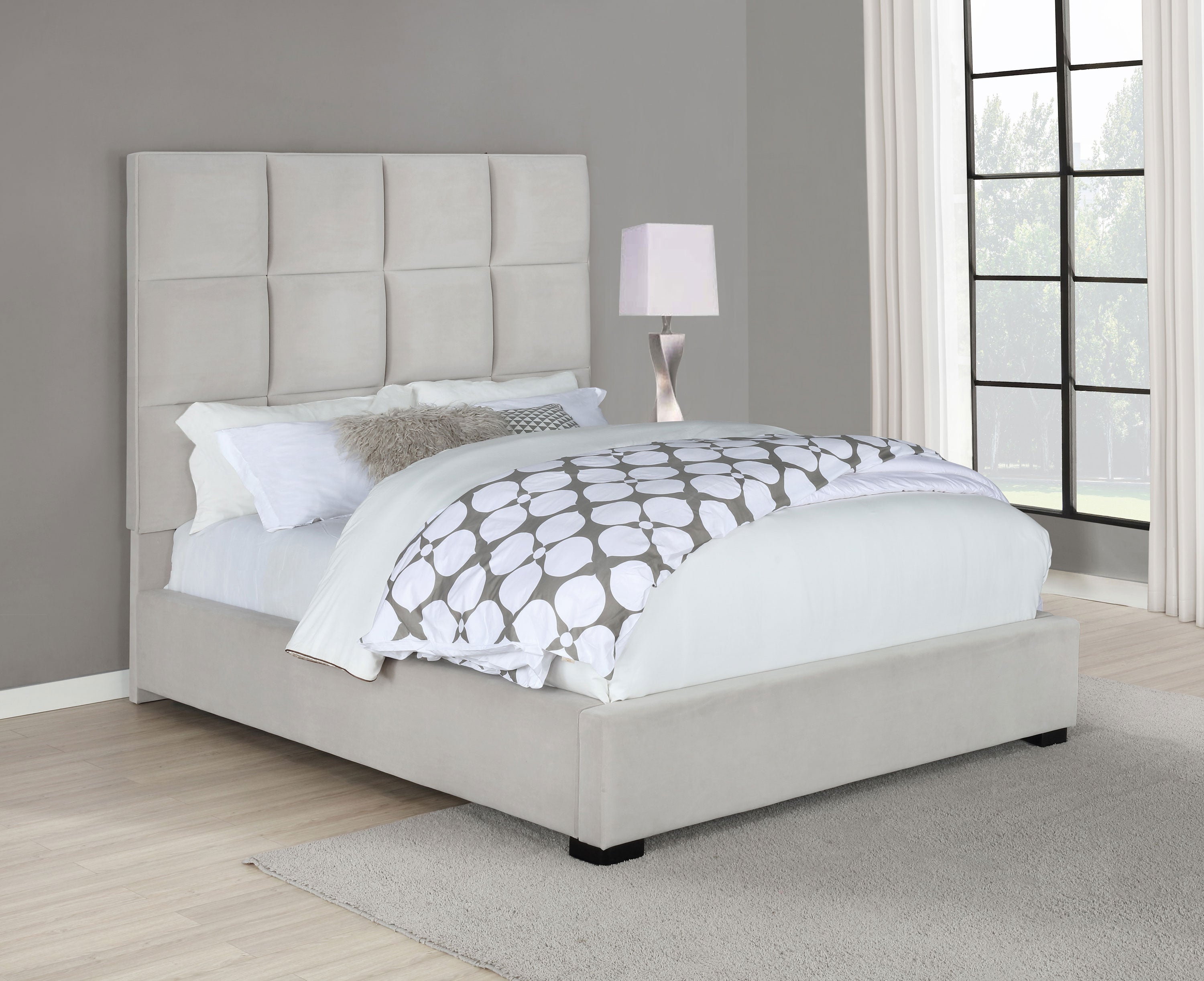 Panes Tufted Upholstered Panel Bed Beige