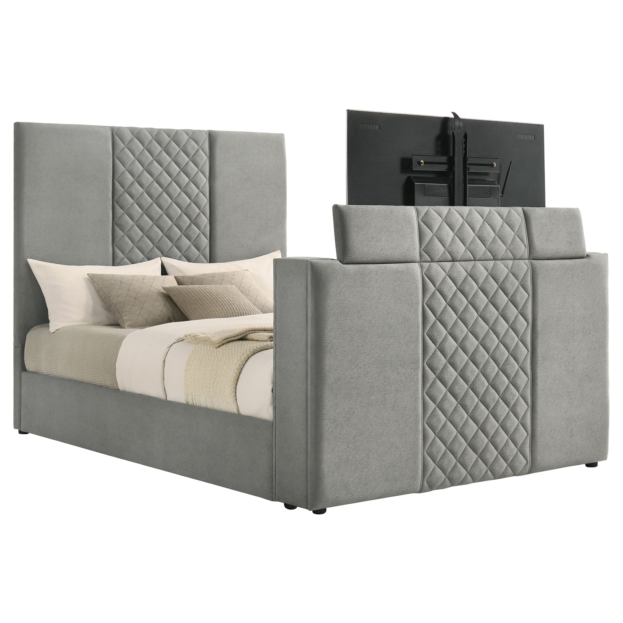 Tara 61-inch Upholstered Panel TV Bed Grey