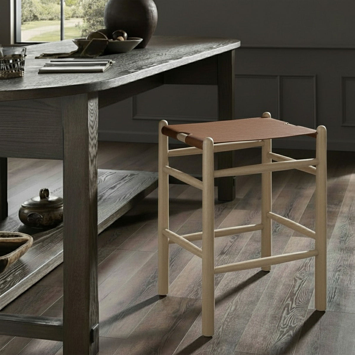 Santos Backless Counter Stool with Natural Base