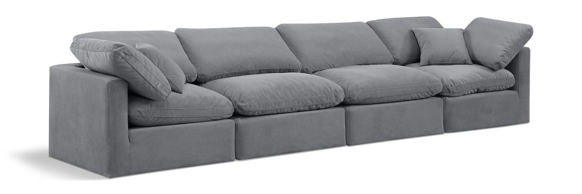 Indulge Velvet Modular Sectional — 4-Piece Sofa — Grey