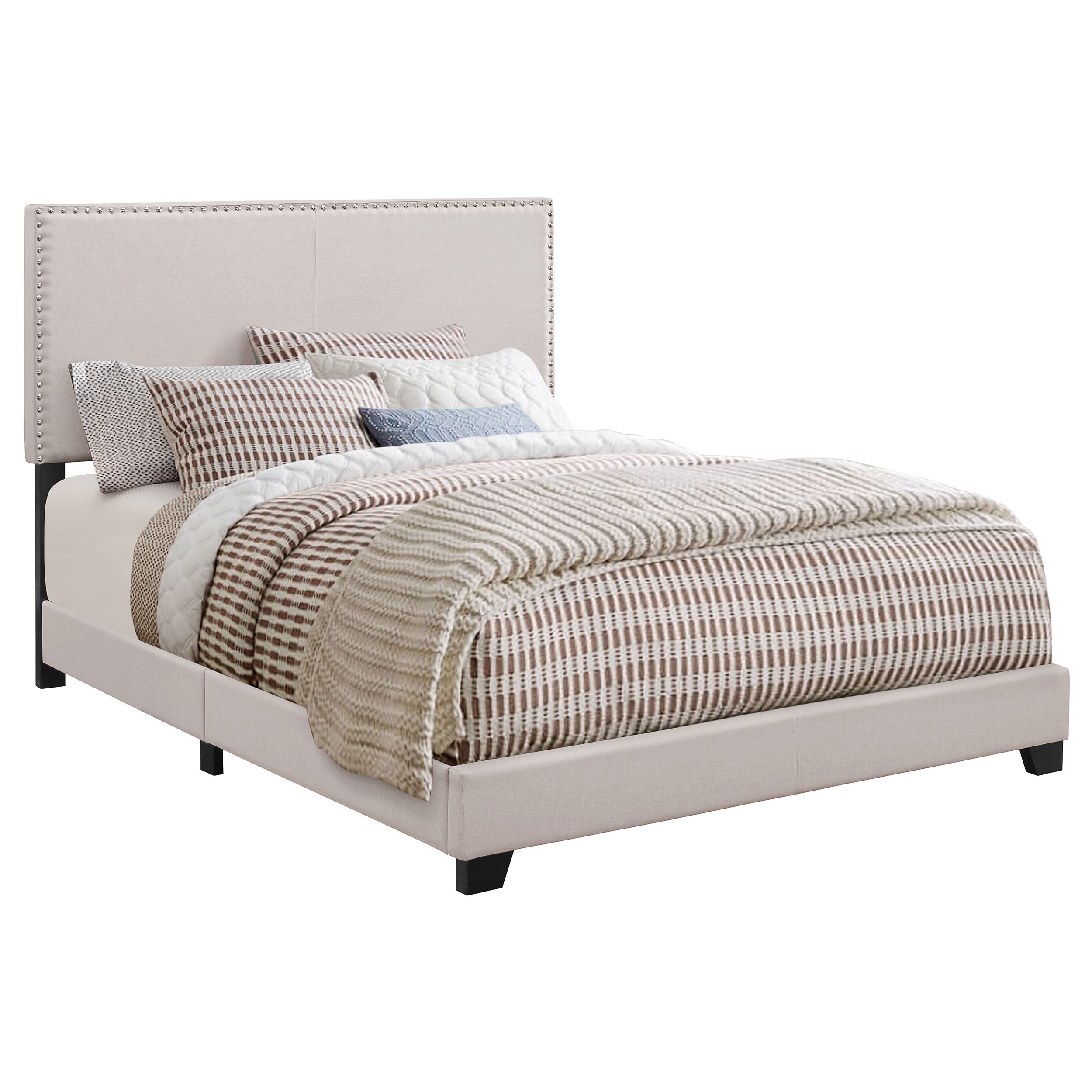 Boyd Upholstered Bed with Nailhead Trim Ivory