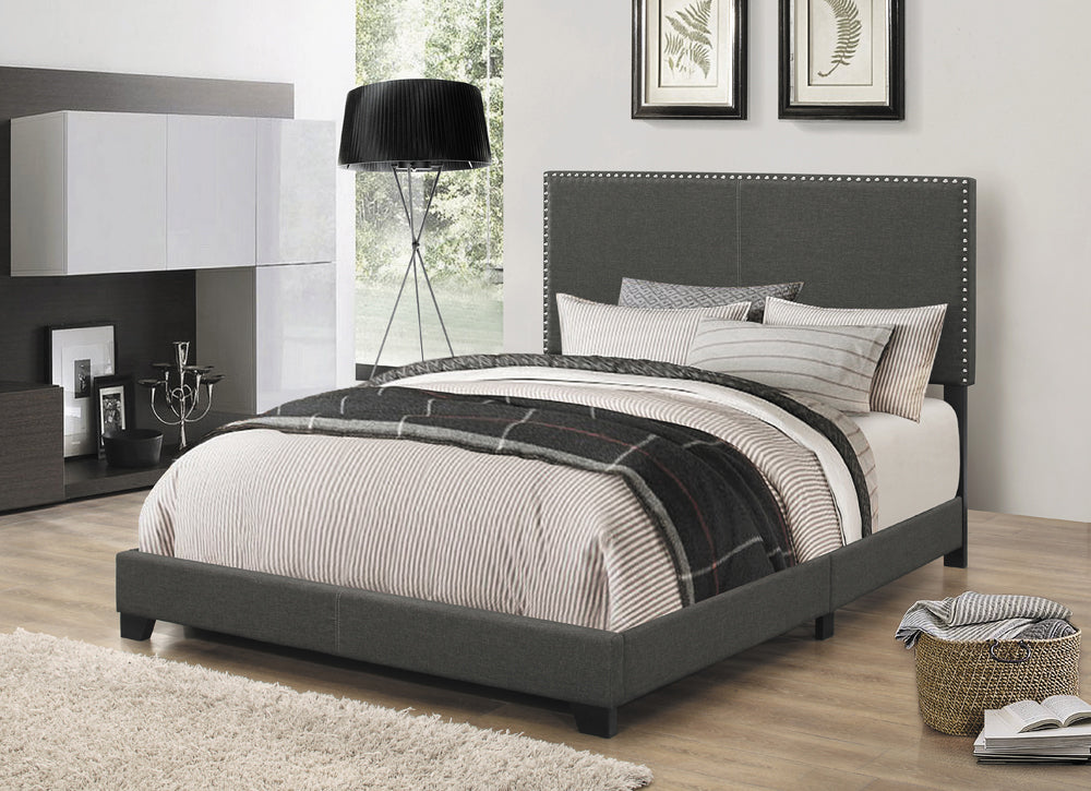 Boyd Upholstered Bed with Nailhead Trim Charcoal