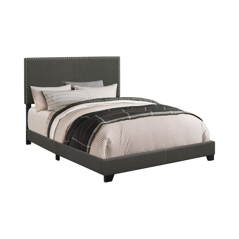 Boyd Upholstered Bed with Nailhead Trim Charcoal