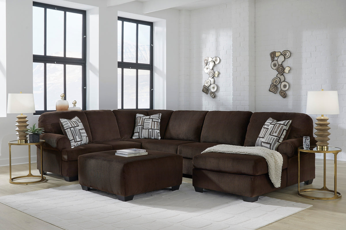 Kimlee Chocolate 4-Piece Sectional — Corner Chaise & Ottoman
