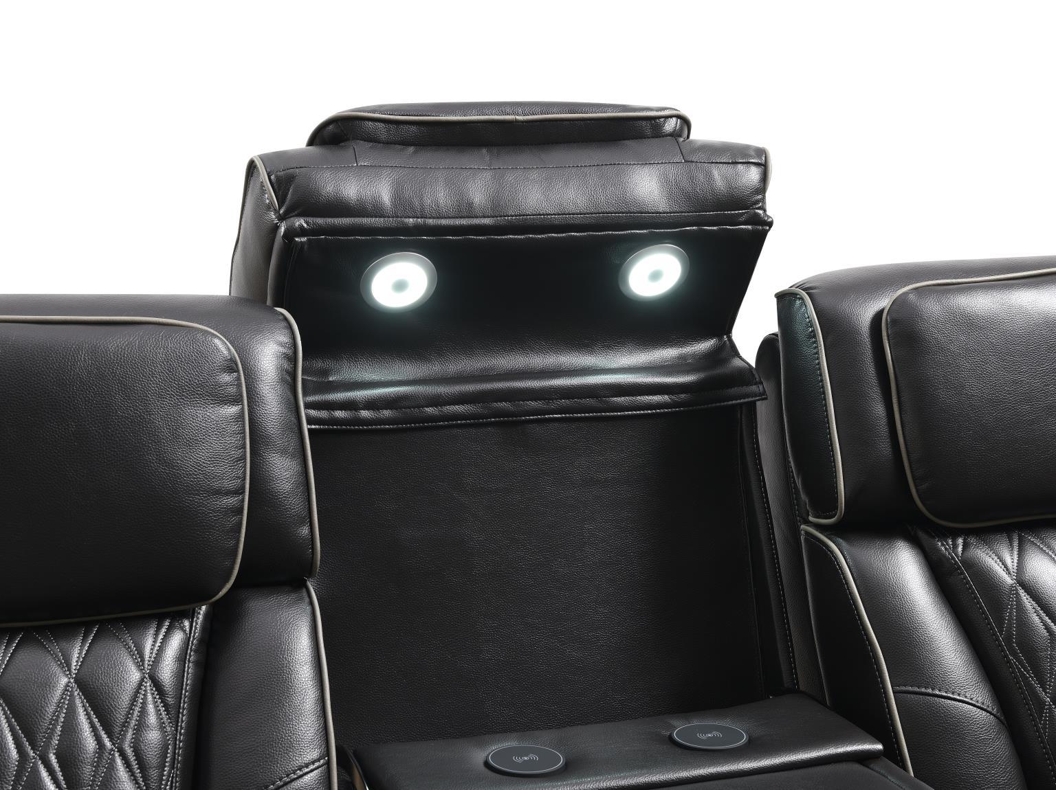U70 - Power Reclining Sofa With Power Headrest, Reading Light, Massage, Heat, Ambient Lighting - Black