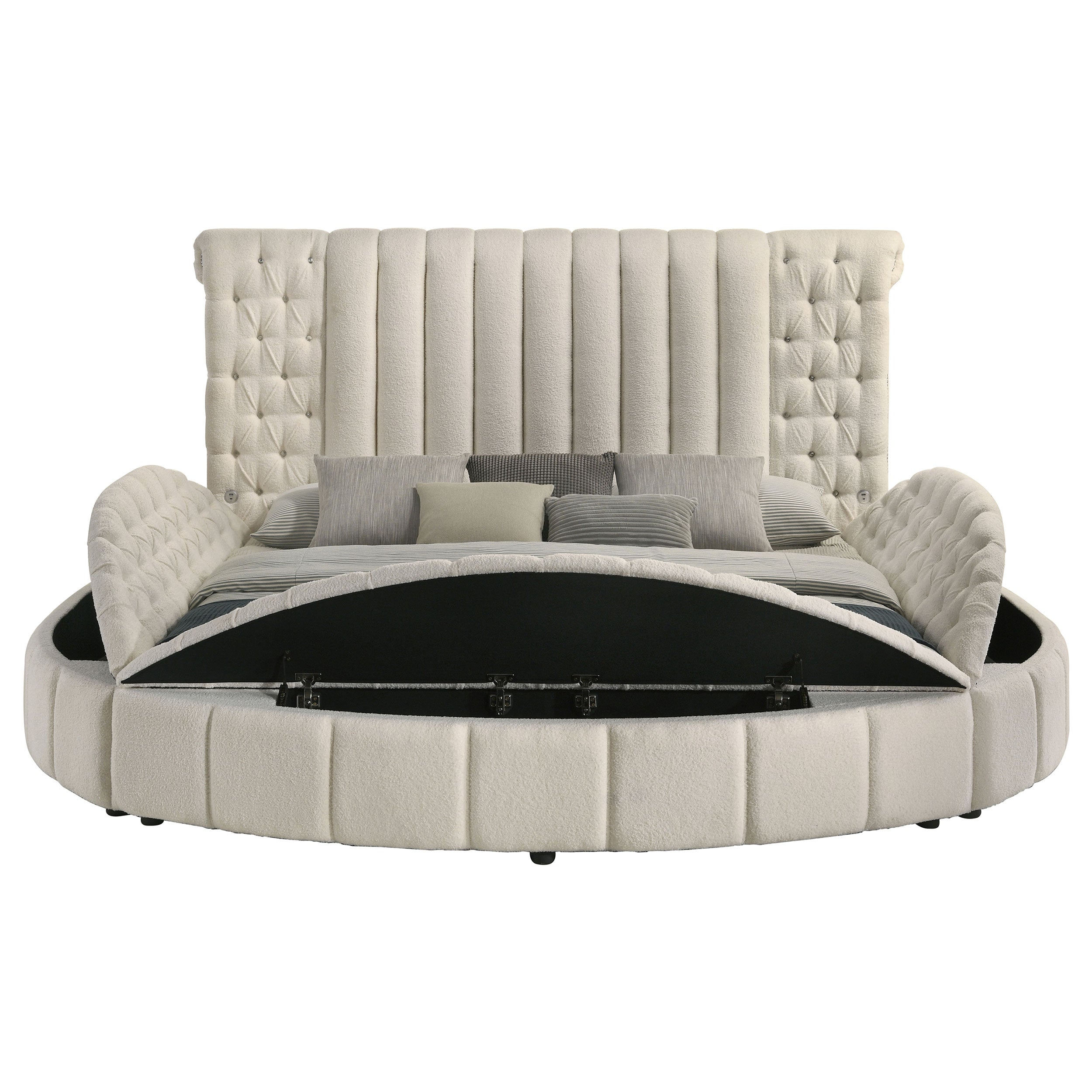 Sonya Upholstered Round Storage Bed Ivory