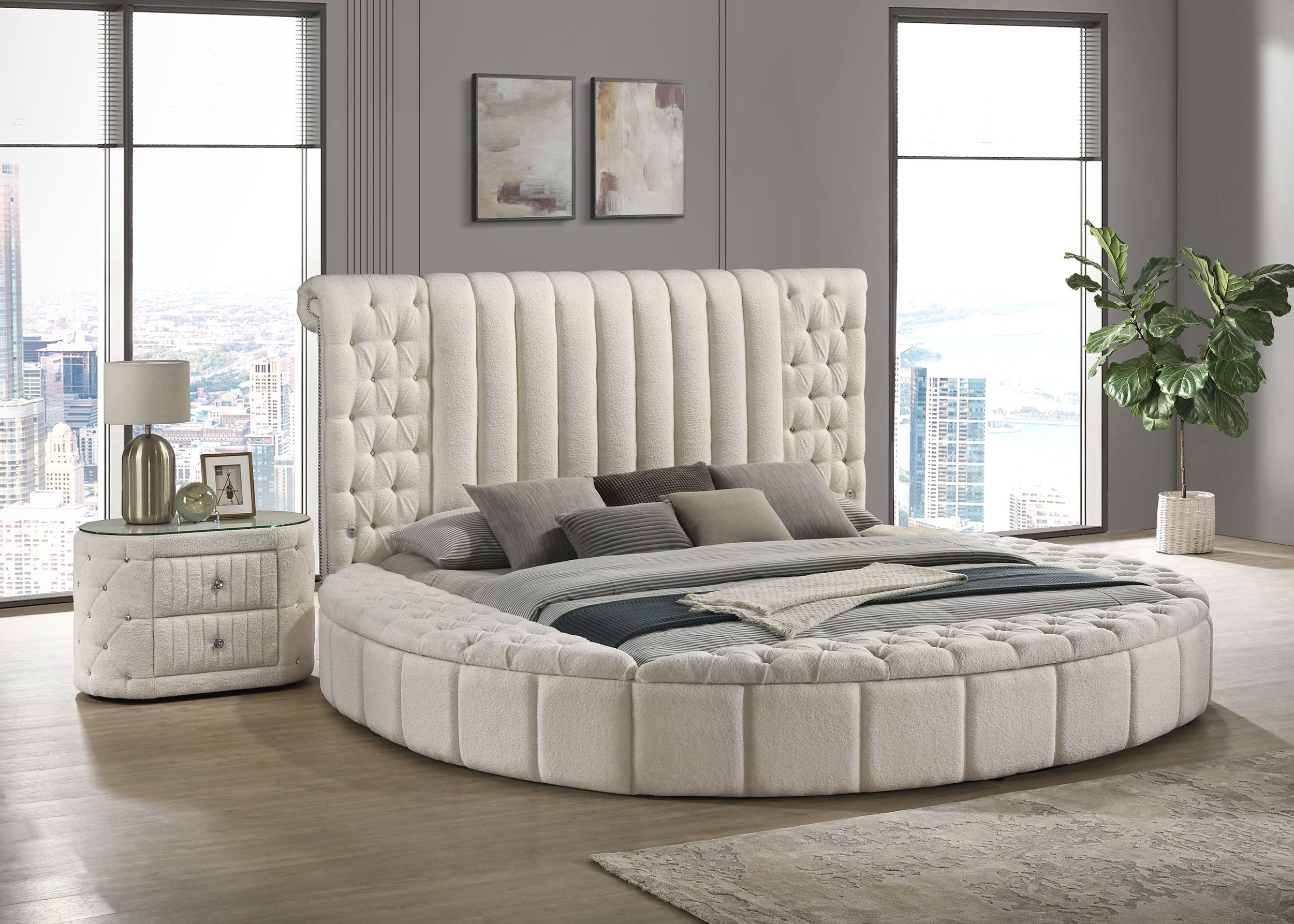 Sonya Upholstered Round Storage Bed Ivory