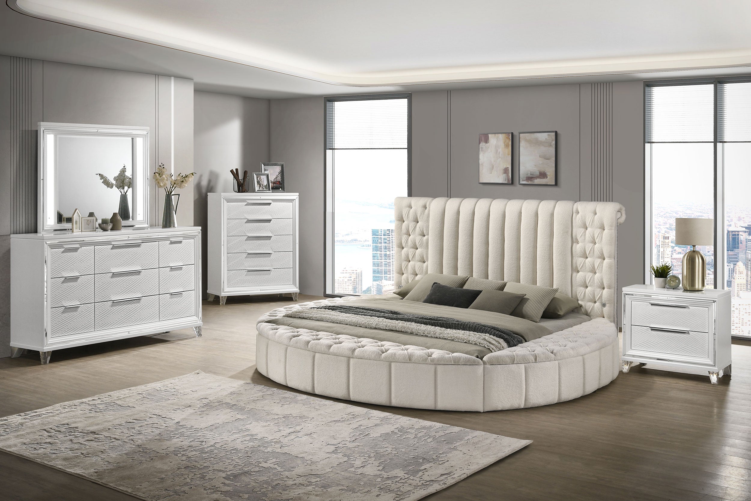 Sonya Upholstered Round Storage Bed Ivory