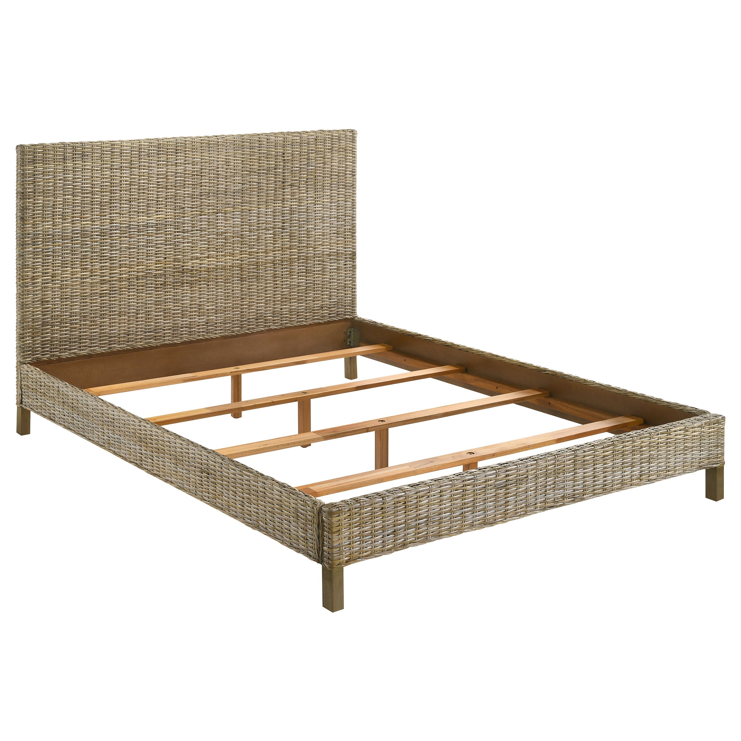 Zyla Woven Rattan Panel Bed Kubu Grey