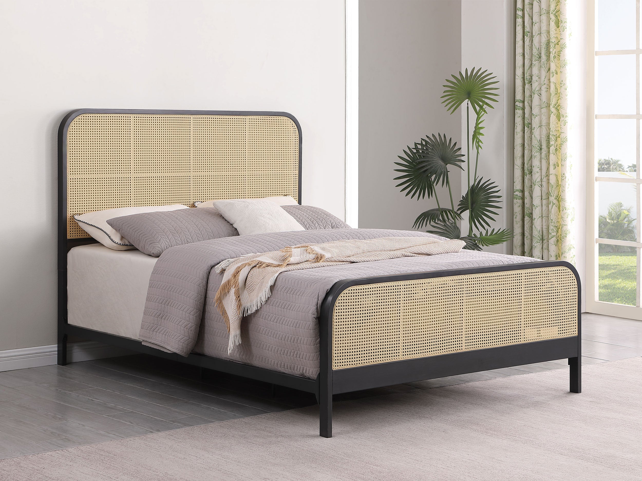Lanewood Open Cane Rattan Metal Bed Black