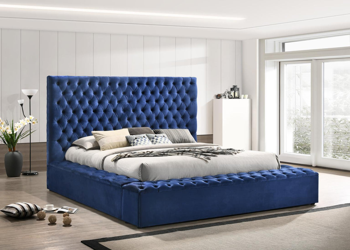 B564 Blue Velvet Bed — Queen and King Sizes