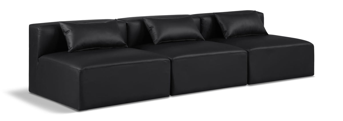 Cube Faux Leather Modular Sectional — 3-Piece Armless Sofa — Black