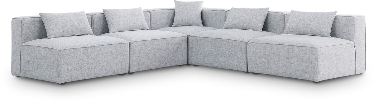 Cube Linen Modular Sectional — 5-Piece Corner Armless Sectional — Grey