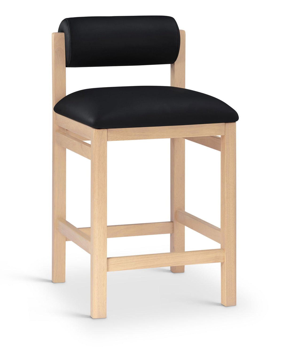 Roundhill - Faux Leather Counter Stool with Natural Frame