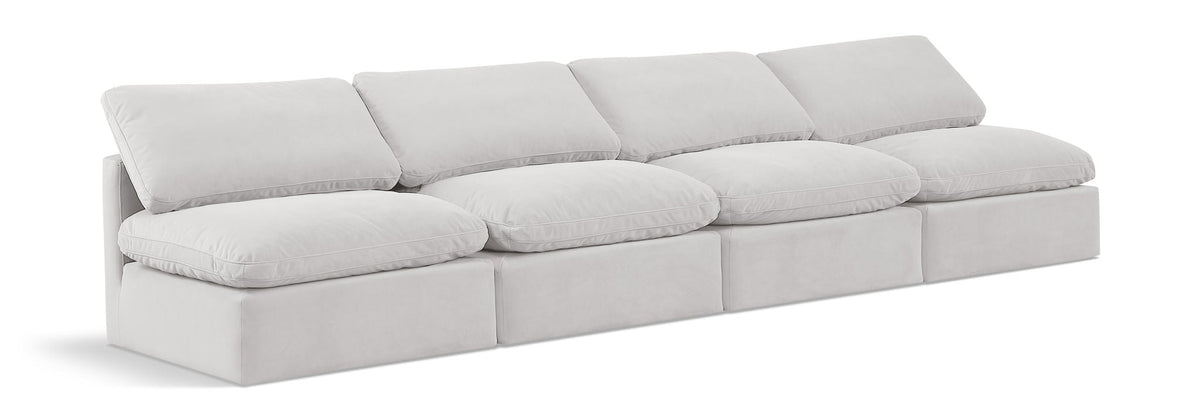 Indulge Velvet Modular Sectional — 4-Piece Armless Sofa — Cream