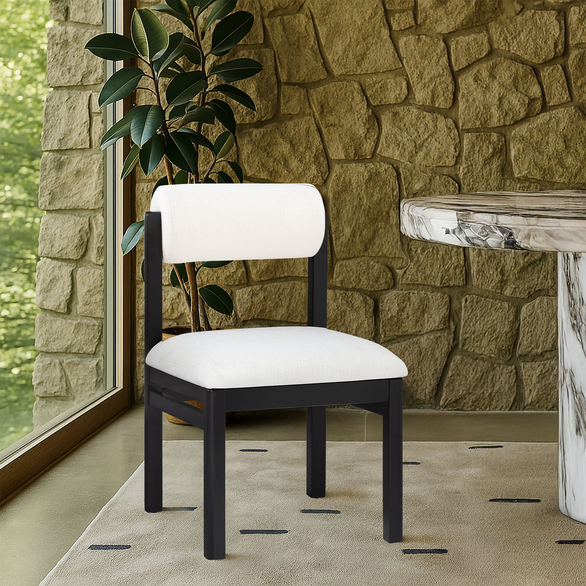 Roundhill - Fabric Dining Chair (Set of 2) with Black Frame