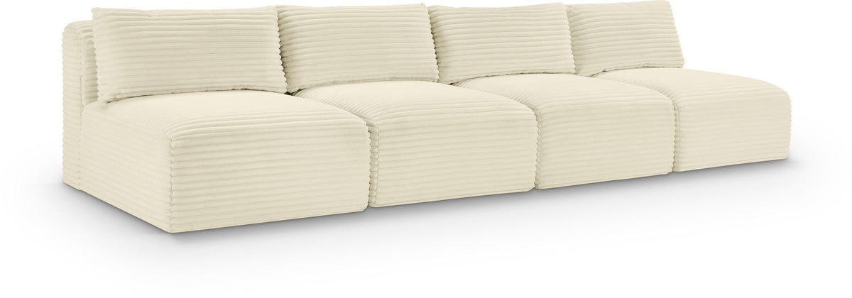 Shaggy Modular Sectional — 4-Piece Armless Sofa — Cream