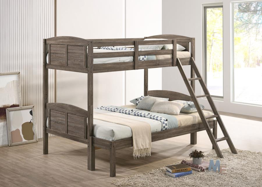 Flynn Wood Twin Over Twin Bunk Bed Weathered Brown