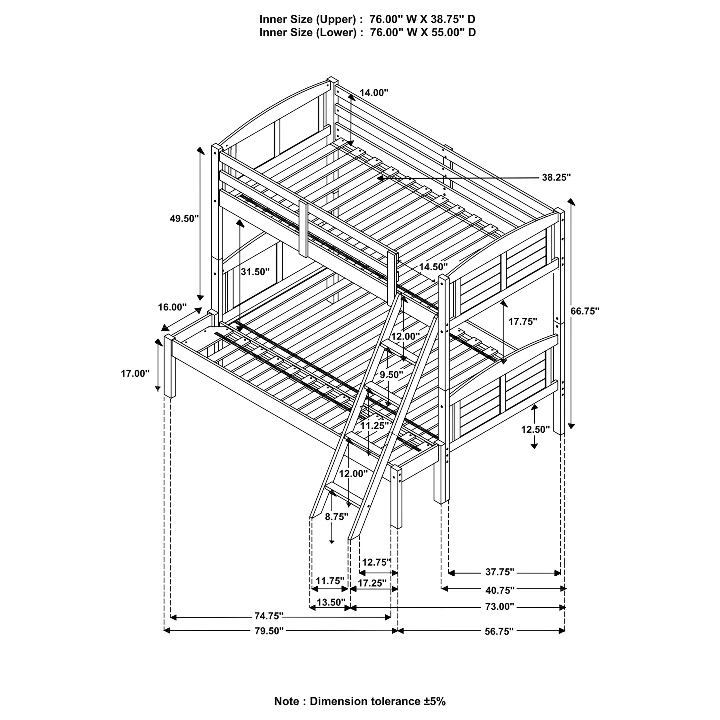 Flynn Wood Bunk Bed with Mattress Weathered Brown