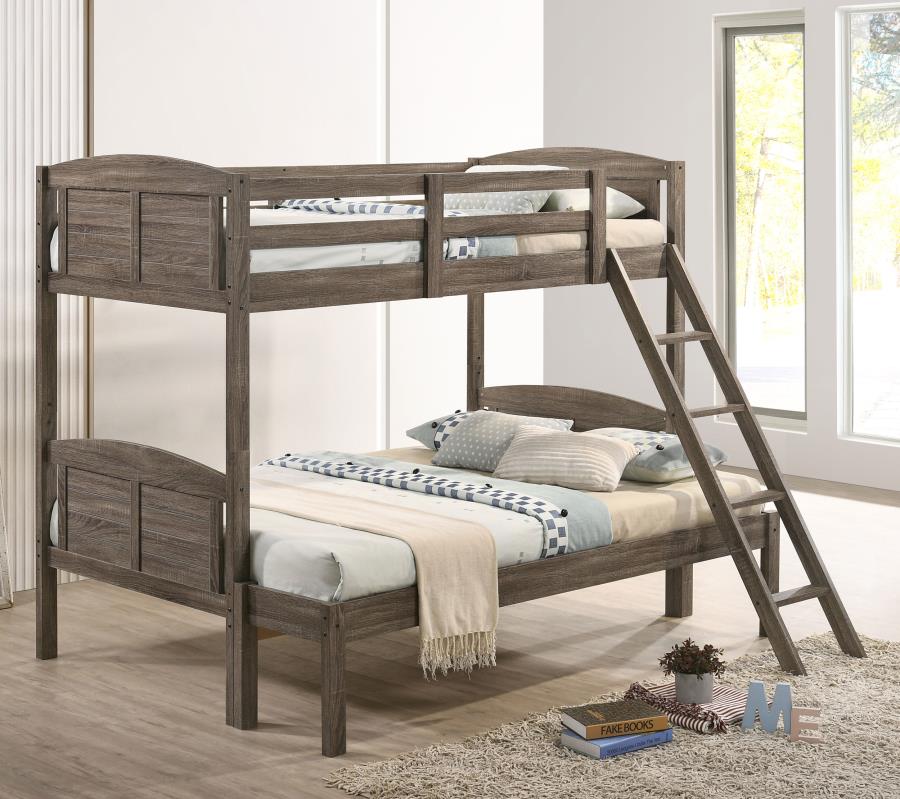 Flynn Wood Twin Over Twin Bunk Bed Weathered Brown