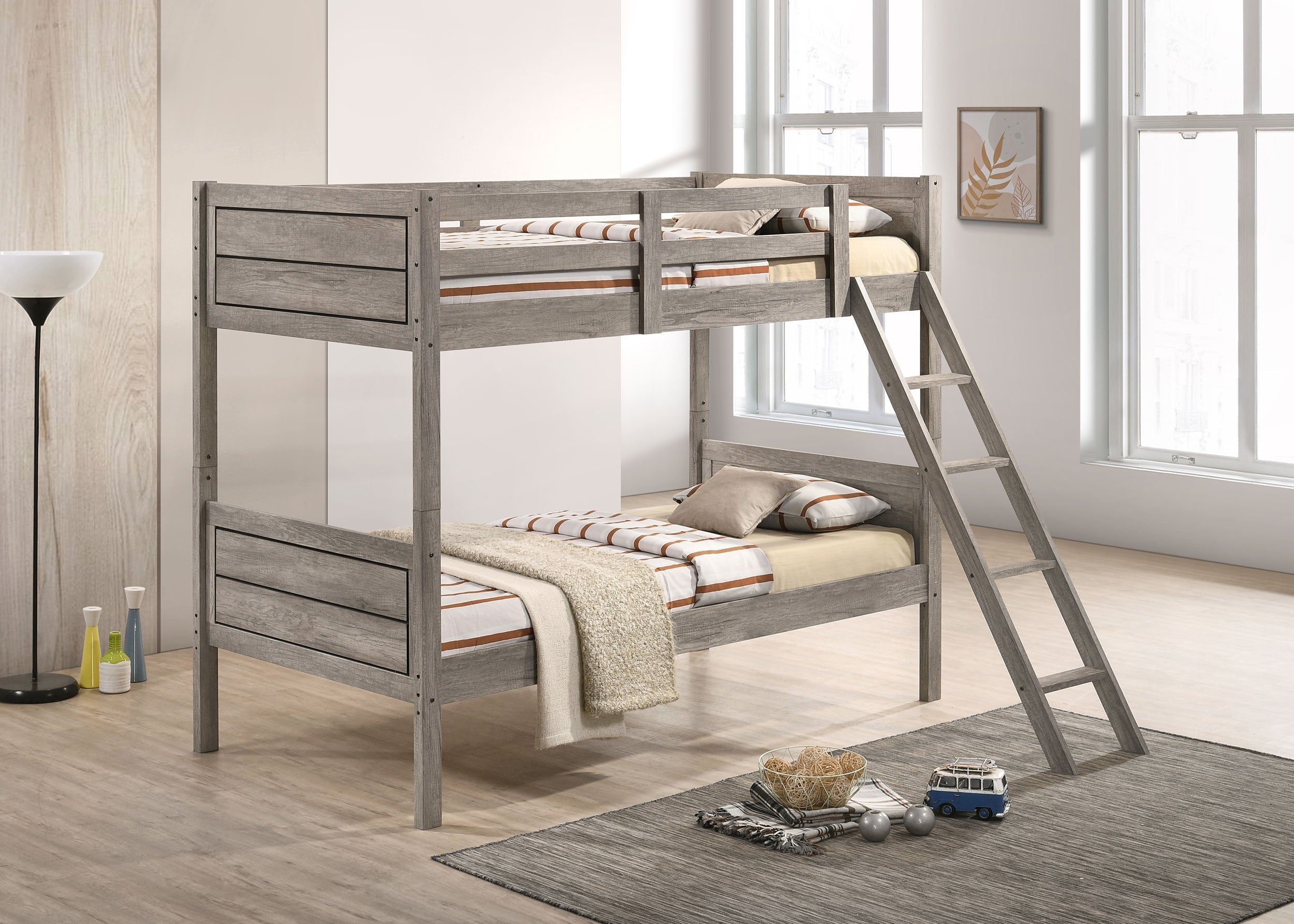Ryder Wood Twin Over Twin Bunk Bed Weathered Taupe