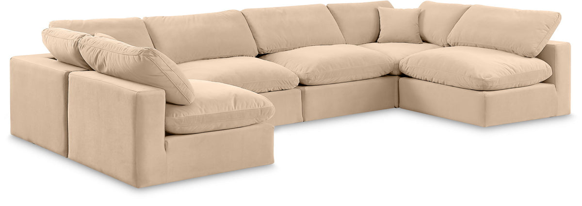 Comfy Velvet Modular Sectional — 6-Piece Armless Sectional — Beige