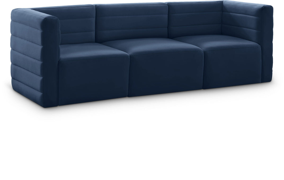Quincy Velvet Modular Sectional — 3-Piece Sofa — Navy