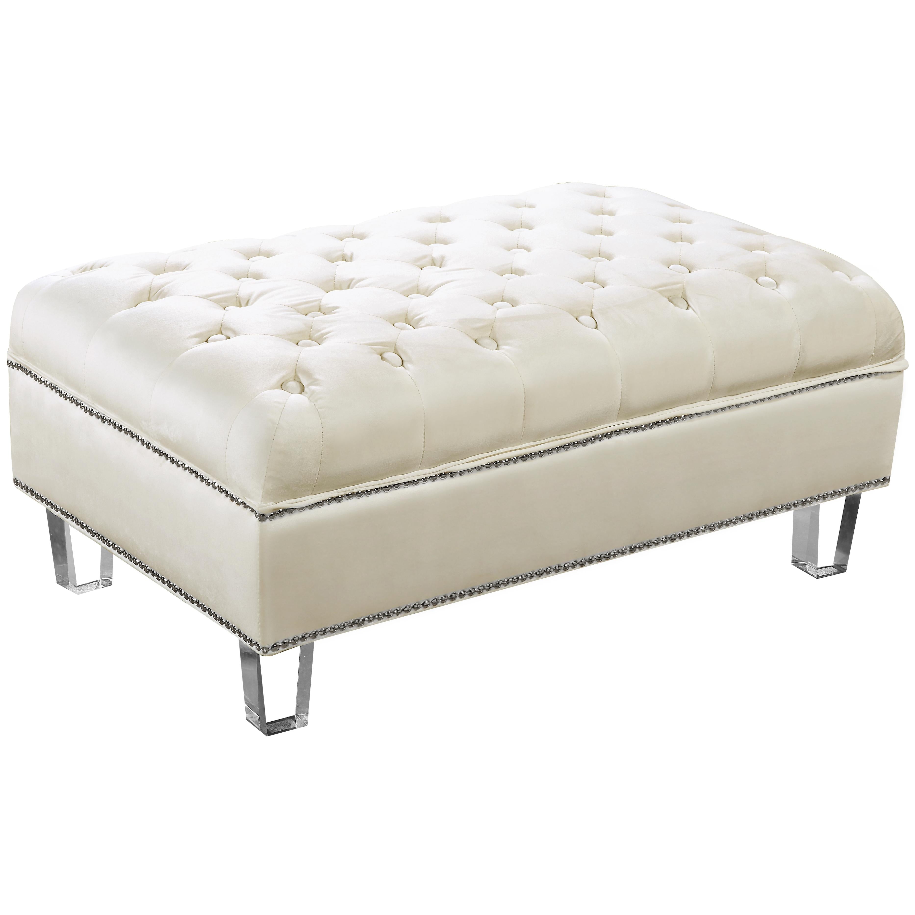 Meridian Lucas Cream Velvet Ottoman