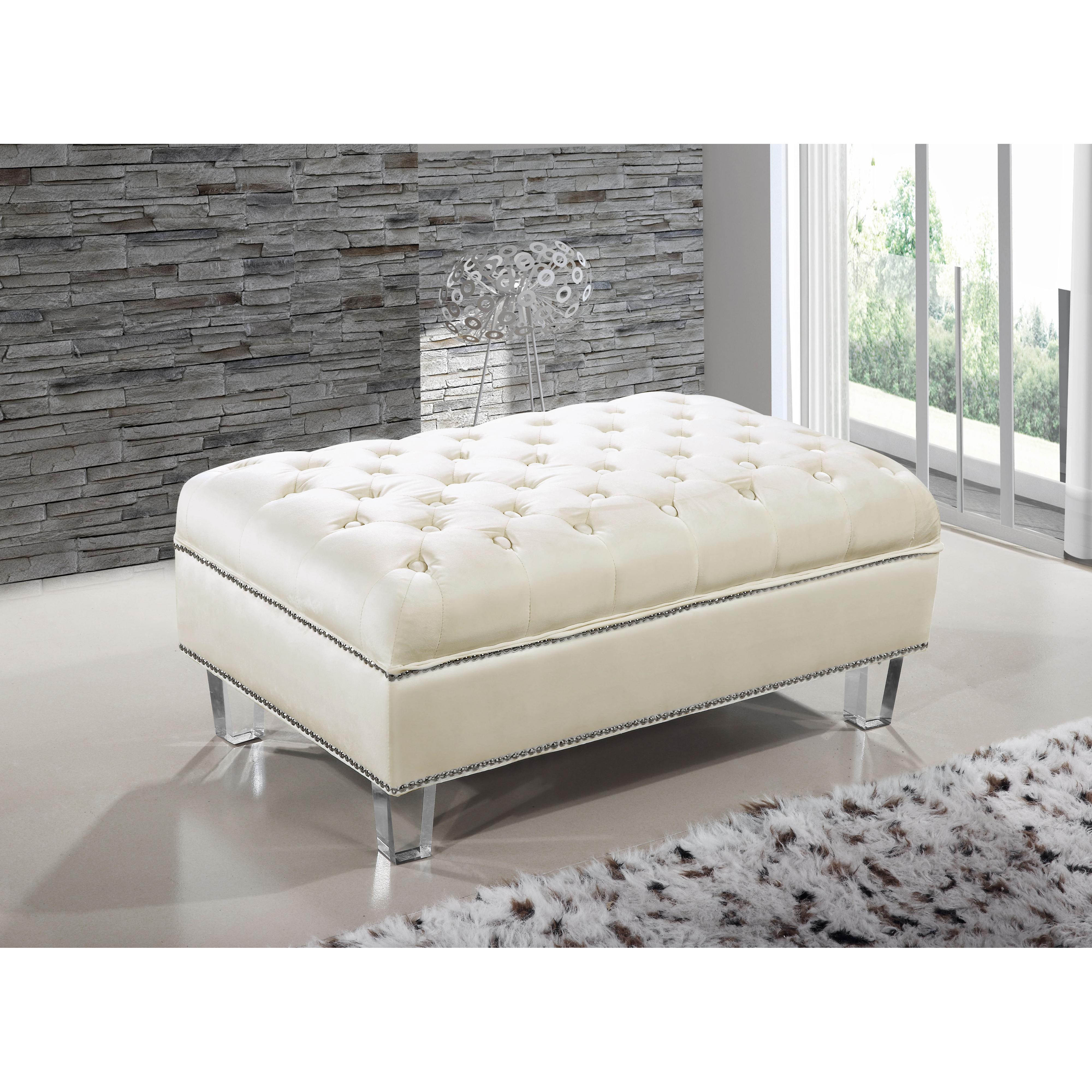 Meridian Lucas Cream Velvet Ottoman