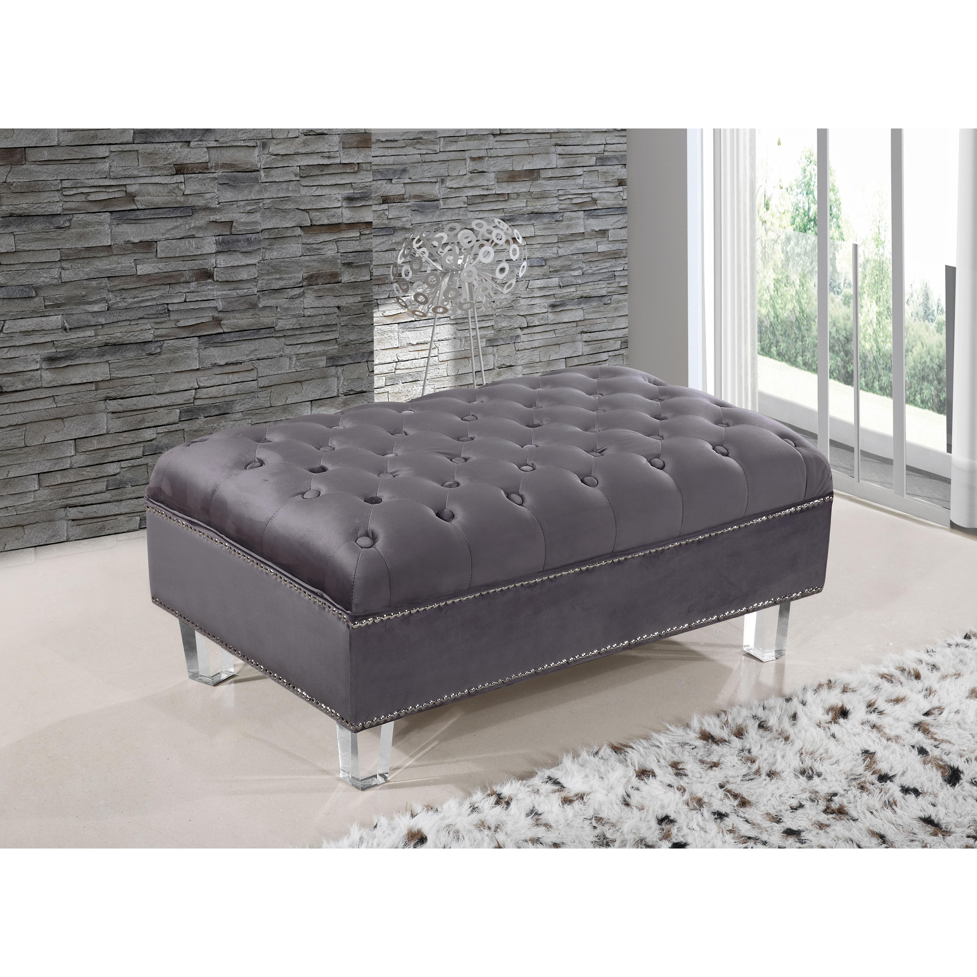 Meridian Lucas Grey Velvet Ottoman