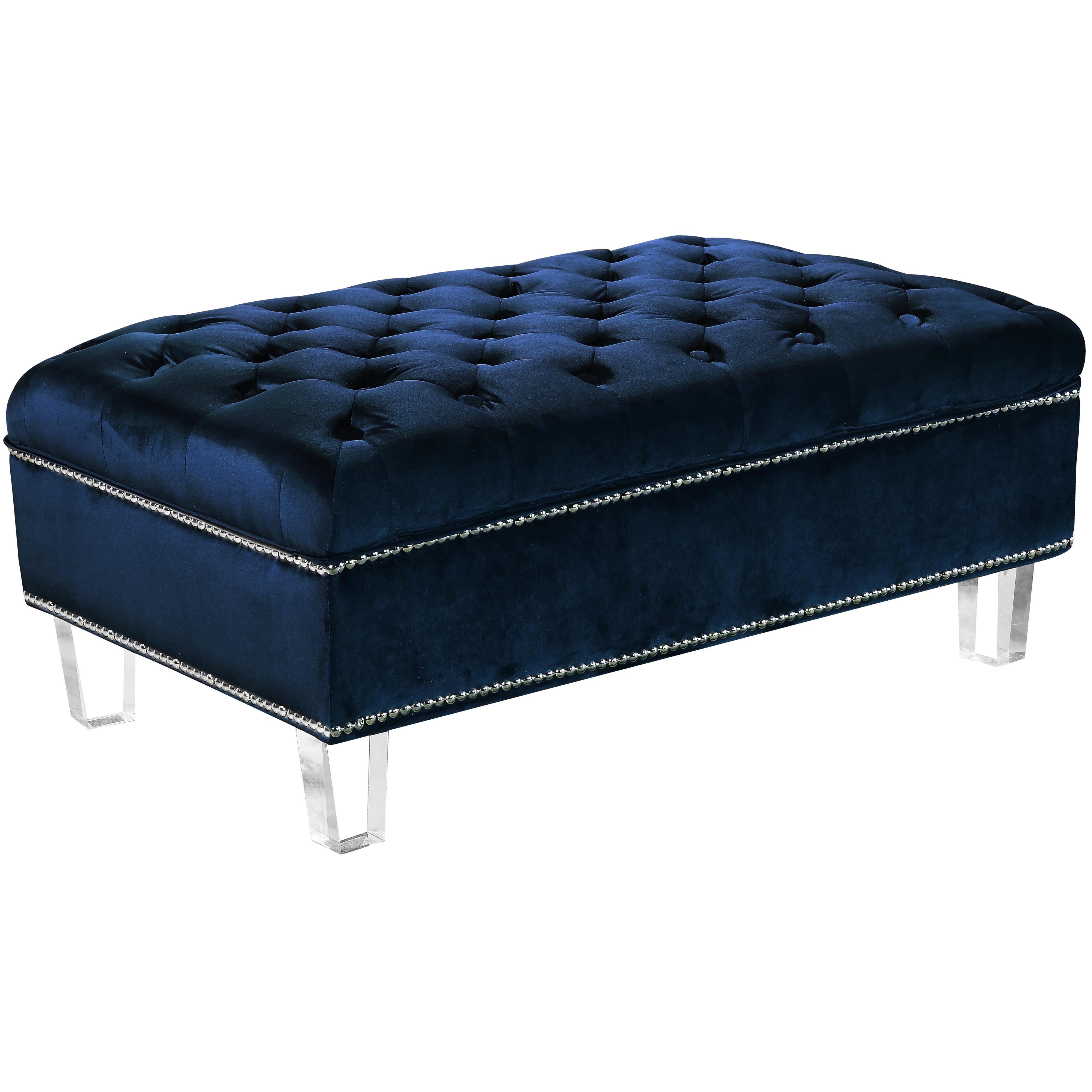 Meridian Lucas Navy Velvet Ottoman