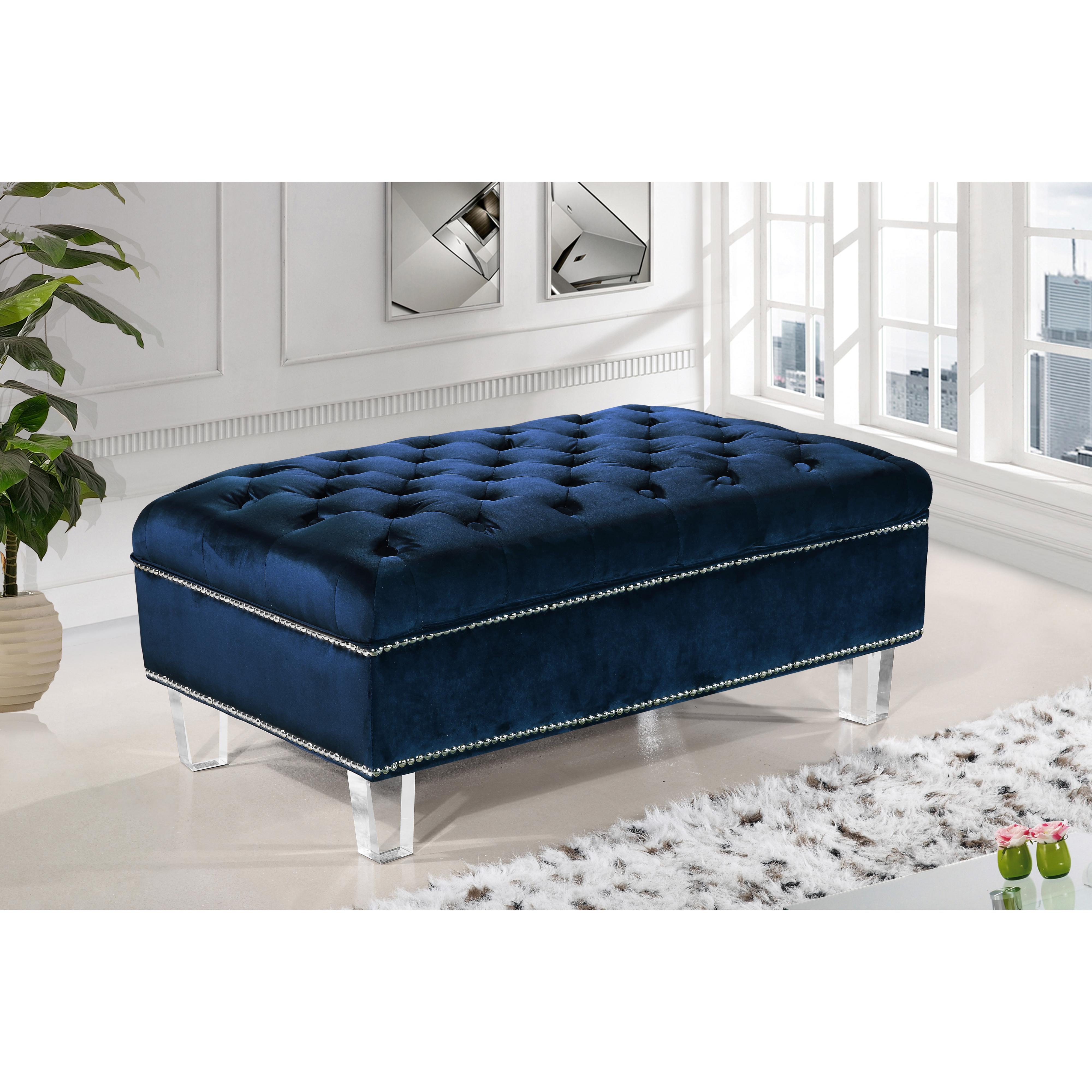 Meridian Lucas Navy Velvet Ottoman