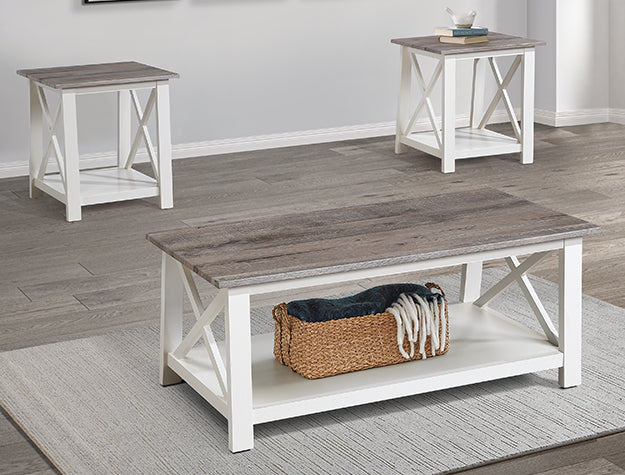 Thelma Gray & White 3-Piece Cocktail Table Set — Open Shelving