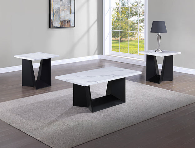 Adea Black 3-Piece Cocktail Table Set — Faux Marble Top