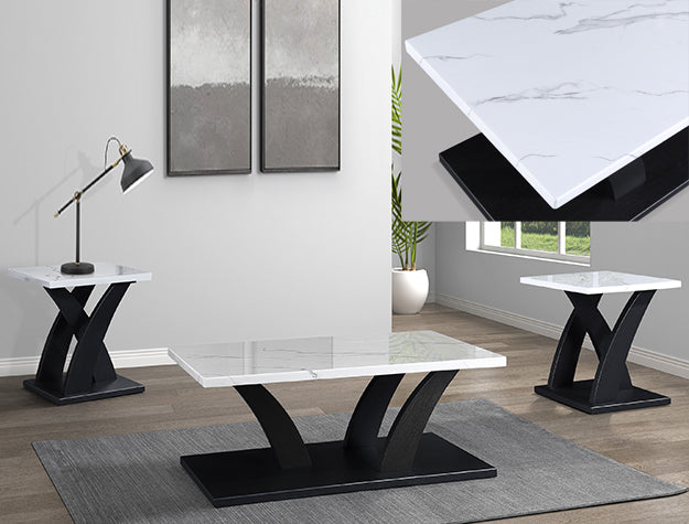 Zion Black 3-Piece Cocktail Table Set — Marble-Look Top