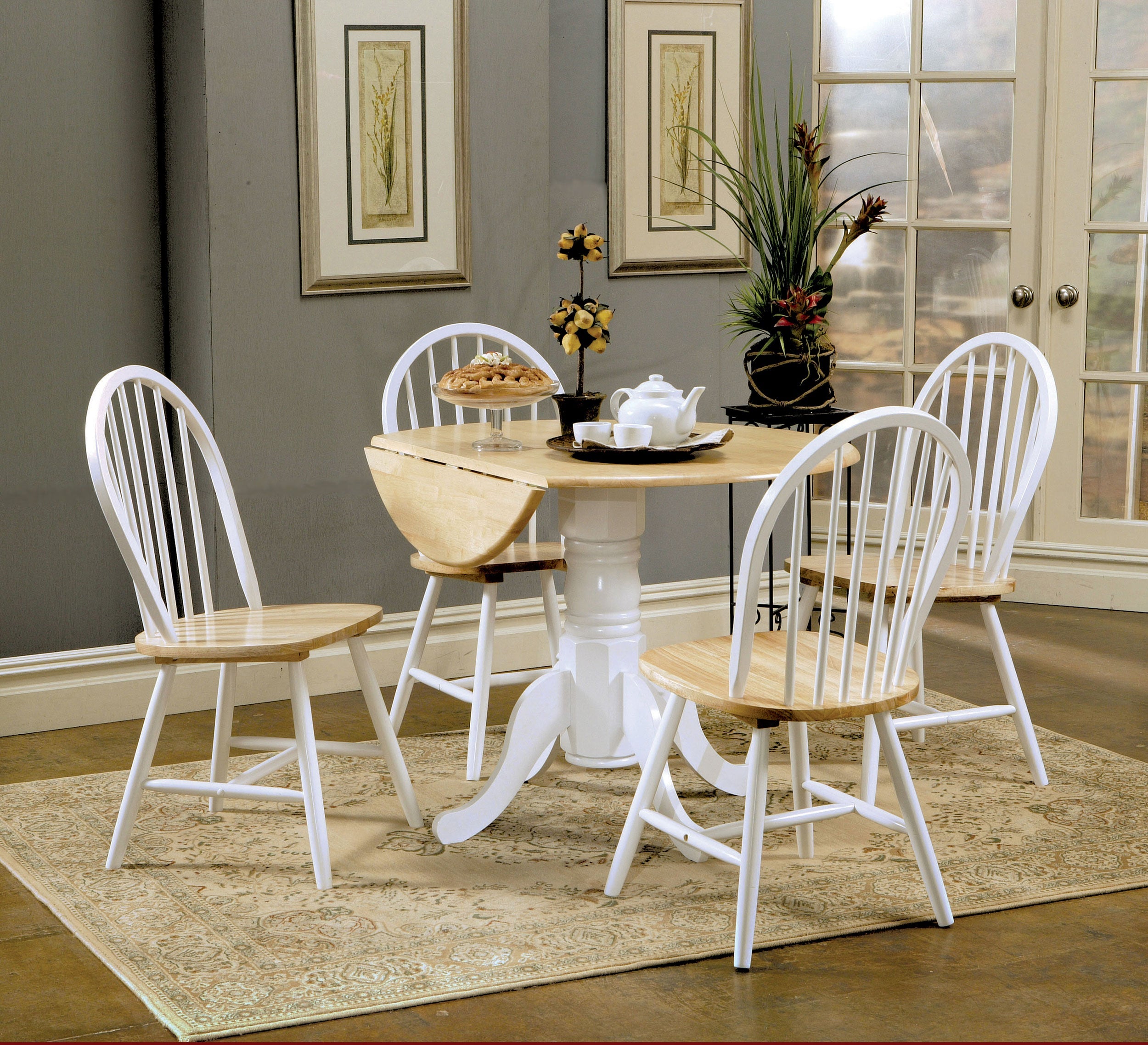 Allison 5-piece Round Drop Leaf Dining Table Set White
