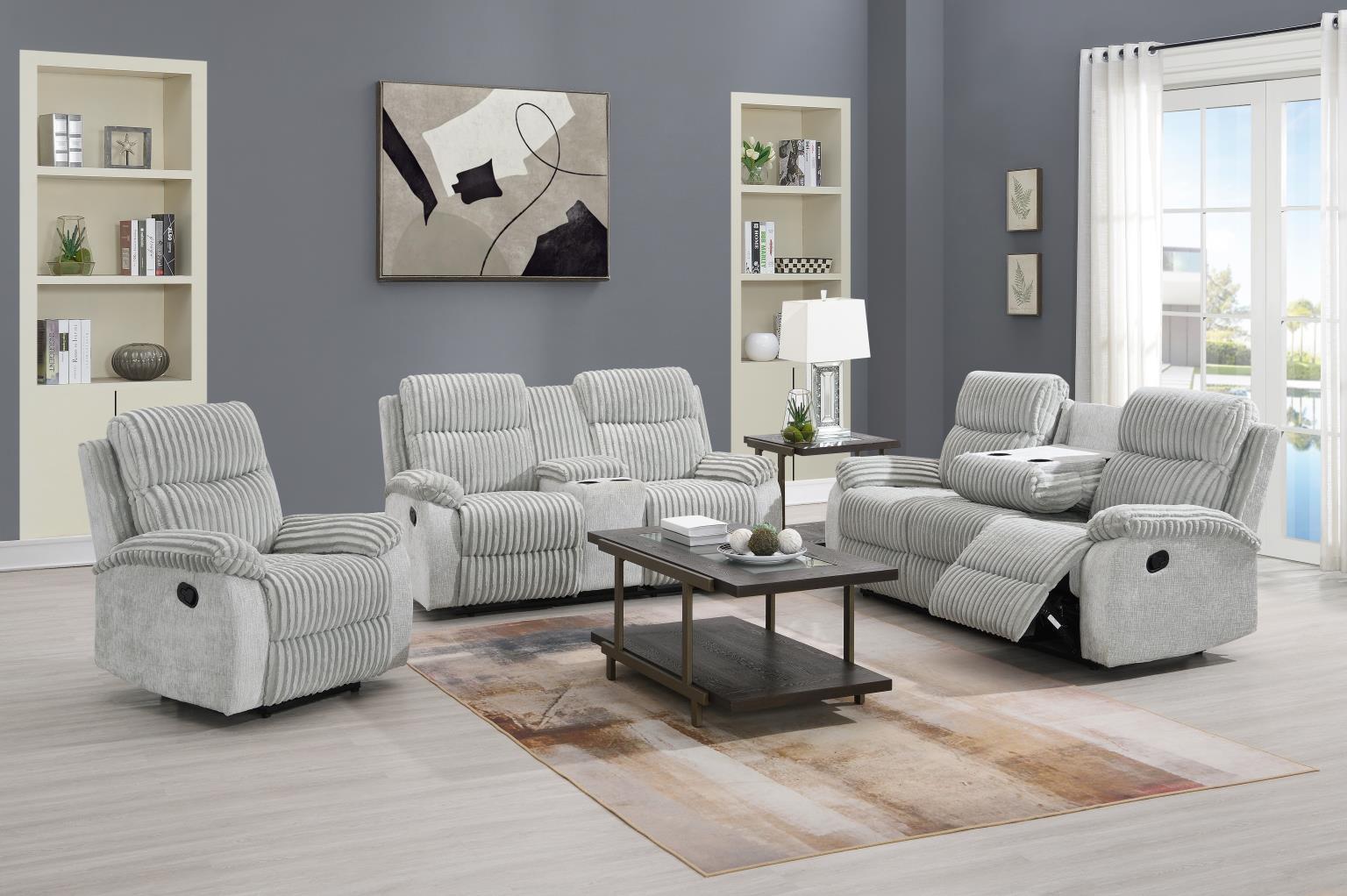 U182 Gray Corduroy Motion Loveseat — 67" Wide