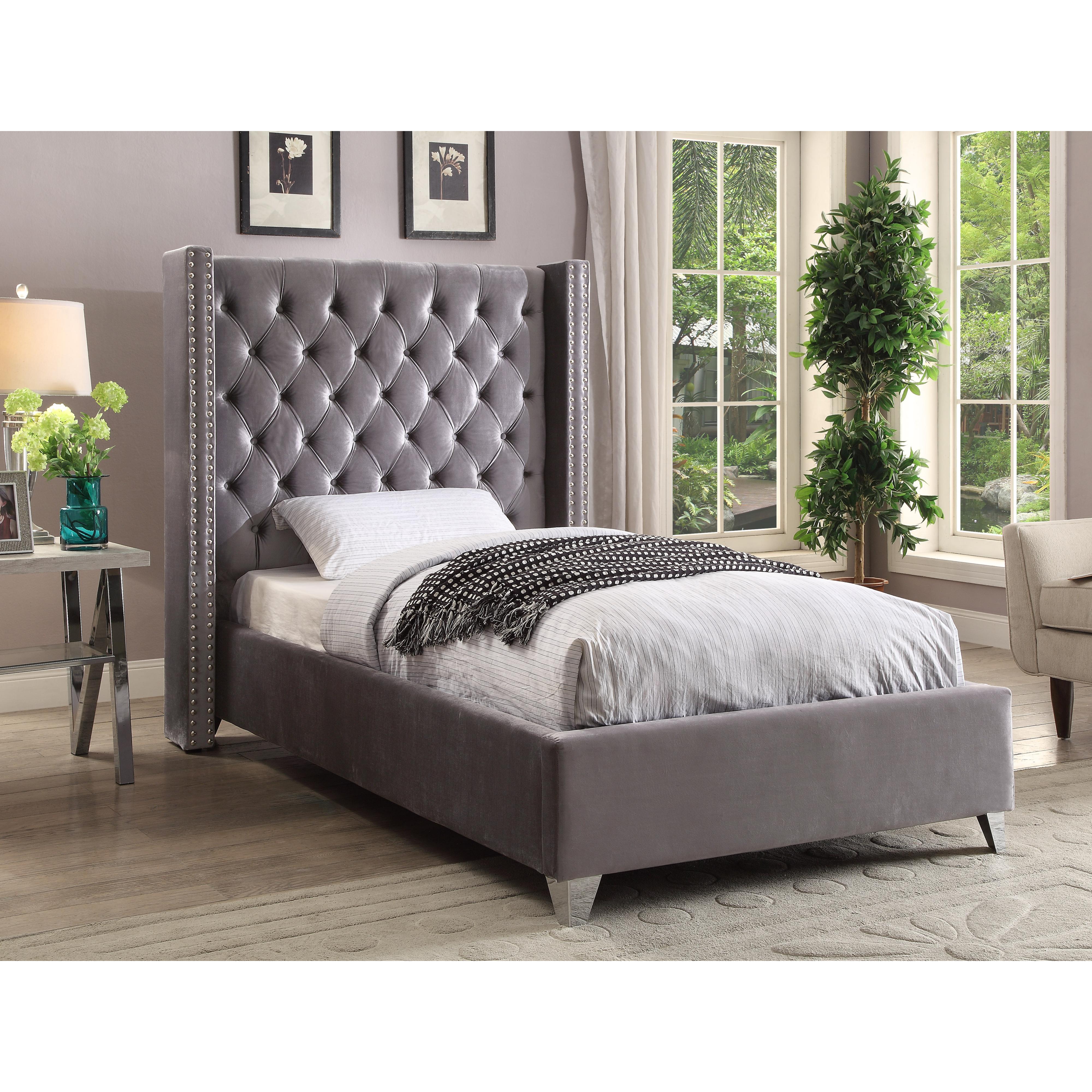 Meridian Aiden Grey Velvet Twin Bed