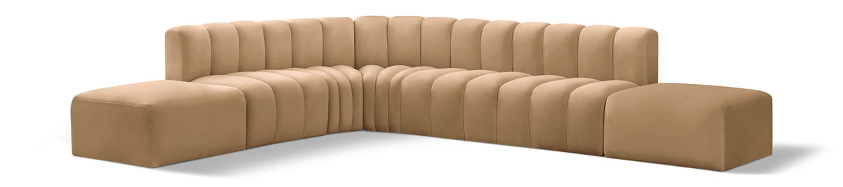 Arc Velvet Modular Sectional — 7-Piece Corner Sectional — Camel