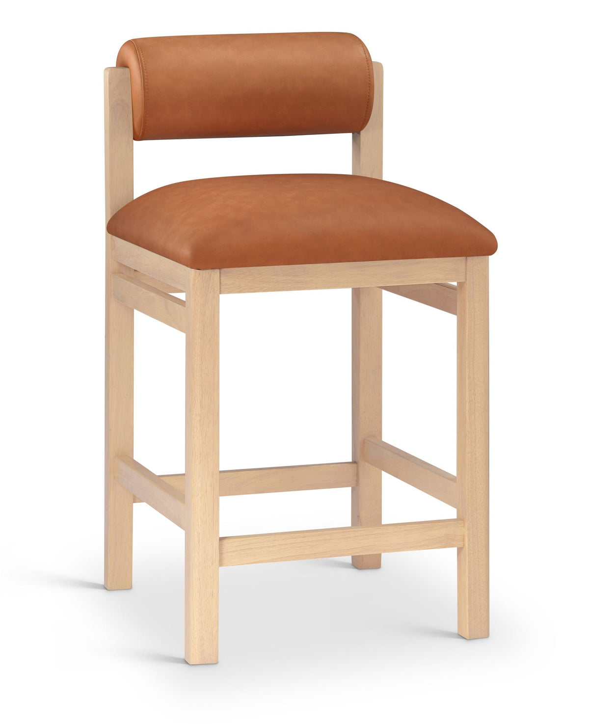 Roundhill - Faux Leather Counter Stool with Natural Frame