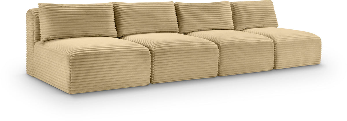 Shaggy Modular Sectional — 4-Piece Armless Sofa — Camel
