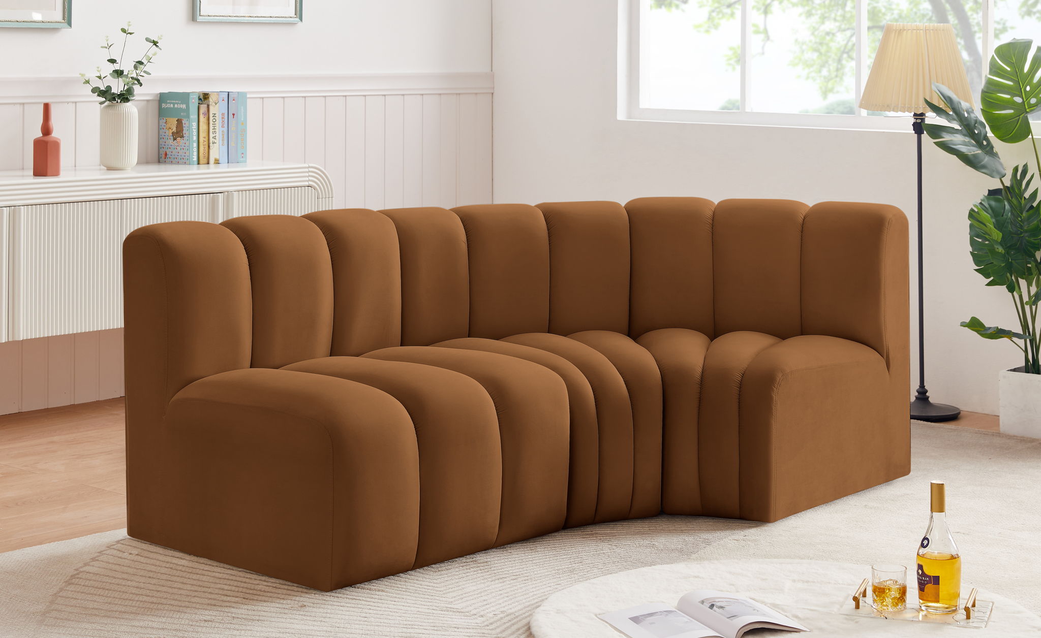 Arc - Velvet 3 Piece Sofa - Saddle