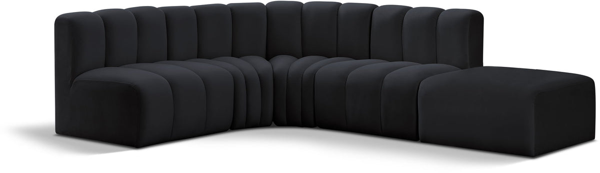 Arc Velvet Modular Sectional — 5-Piece Corner Sectional — Black