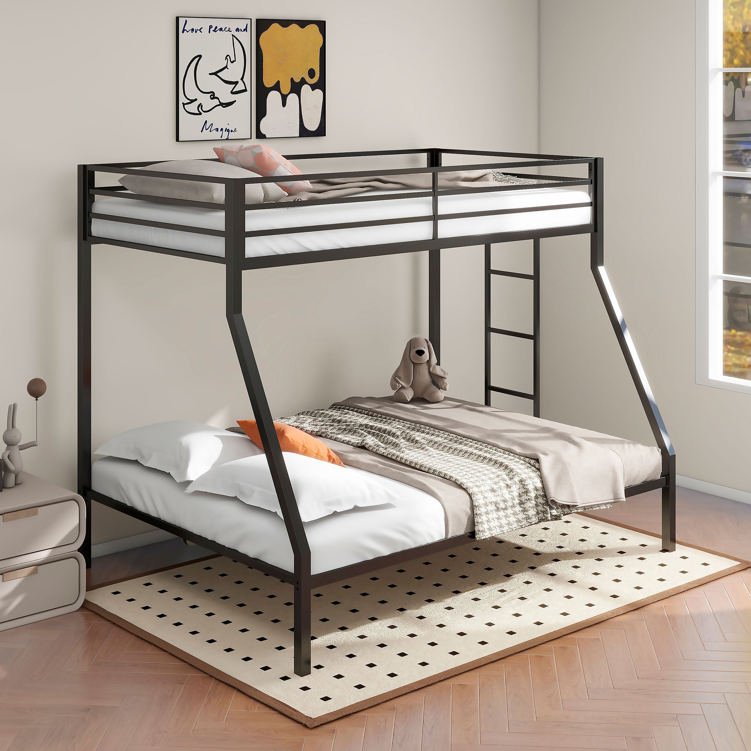 Alevera Metal Twin Over Twin Bunk Bed with Ladder